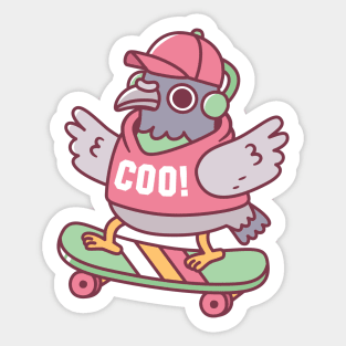 Coo Pigeon On Skateboard Funny Sticker